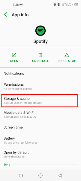 Tap Storage and Cache in app settings