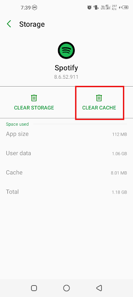 Tap CLEAR CACHE to remove cached data