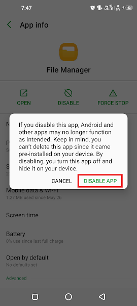 Confirm disabling the system app