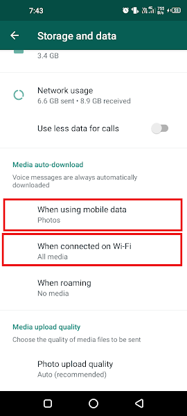 WhatsApp Storage and Data page
