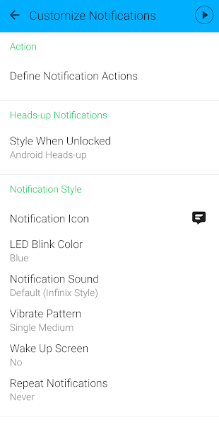 Customizing notification settings in Textra