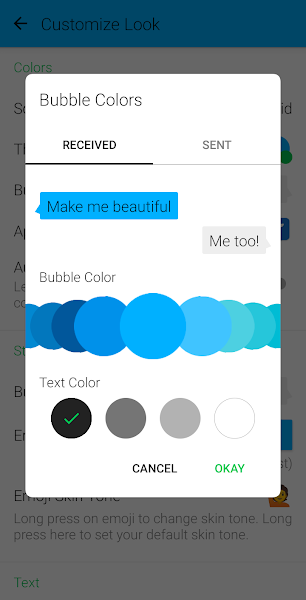 Textra bubble color customization