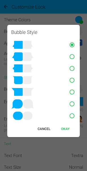Textra bubble style selection