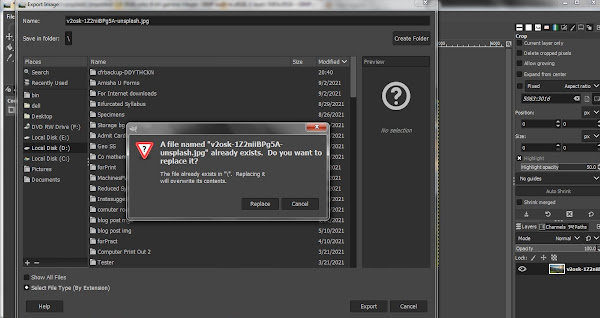 GIMP asking to replace or rename the exported file