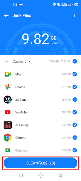 Review junk files before deleting on Android