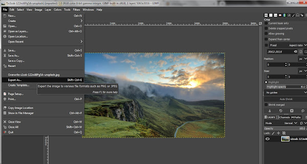 Using Export As in GIMP to save a resized image