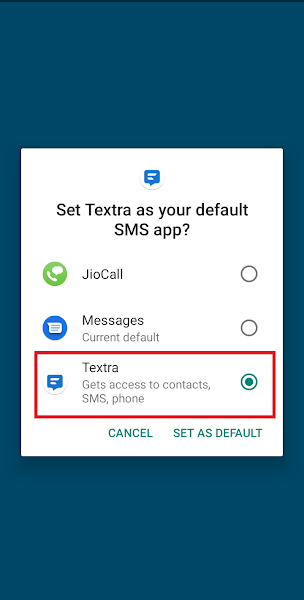 Setting Textra as the default Android messaging app
