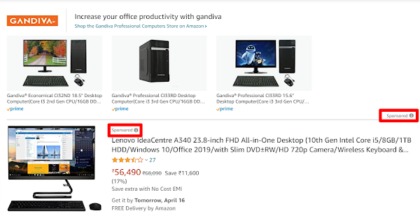 Sponsored product listings on Amazon search results