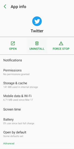 Tap Uninstall on the app info page in Android Settings